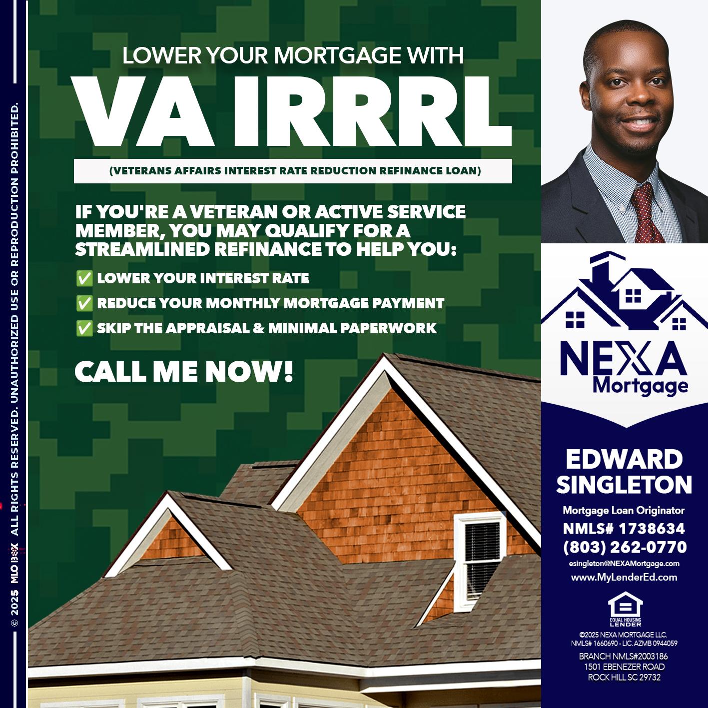 VA IRRRL - Edward Singleton -Sr. Mortgage Loan Originator