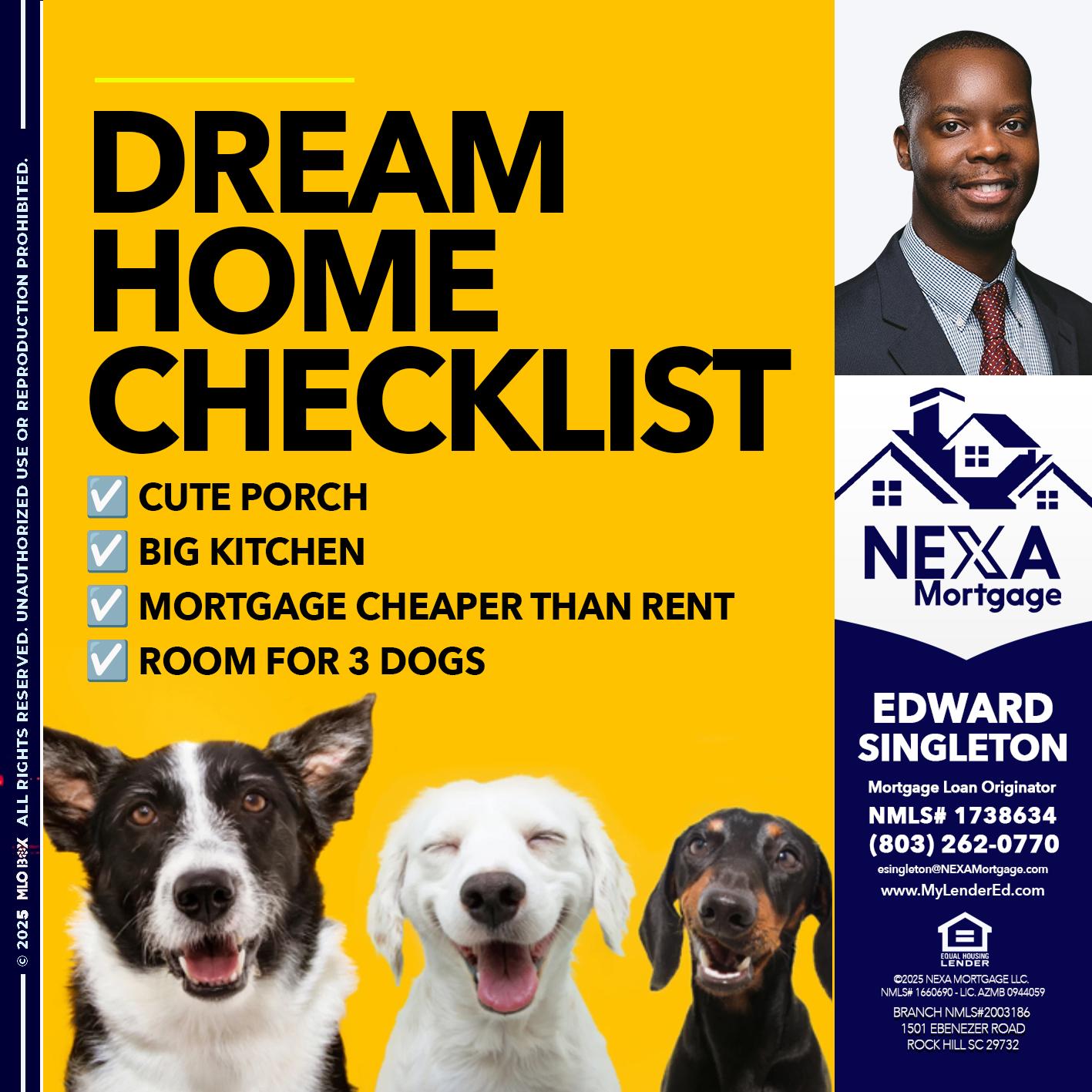 DREAM HOME CHEK LIST - Edward Singleton -Sr. Mortgage Loan Originator