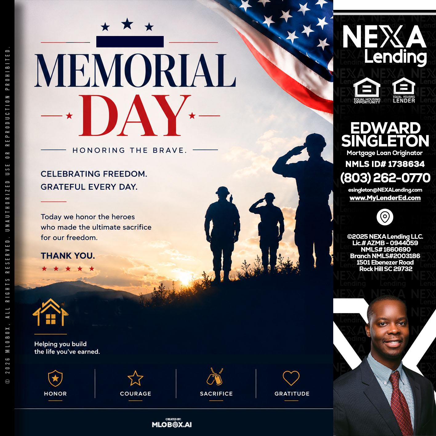 MEMORIAL DAY - Edward Singleton -Sr. Mortgage Loan Originator